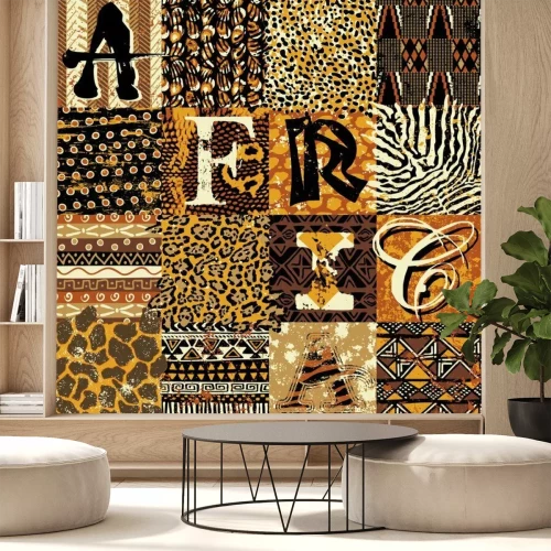 Fototapete Afrikanische Inschrift mit Tiermotiven