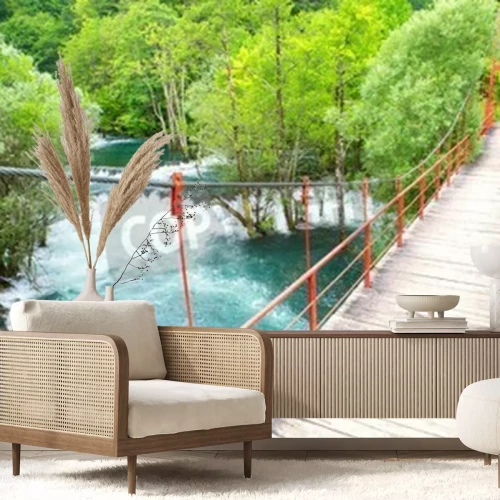 Fototapete Brücke über azurblauem Fluss