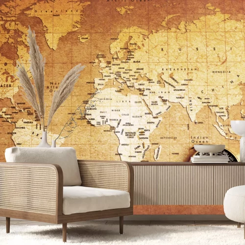 Fototapete Weltkarte mit Kompass unten