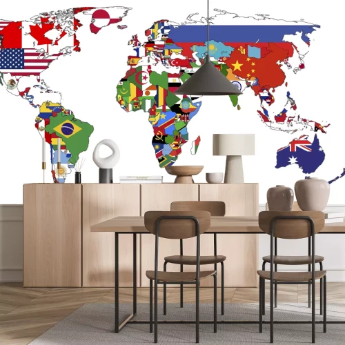 Sticker Alte politische Karte der Welt mit Länderflaggen