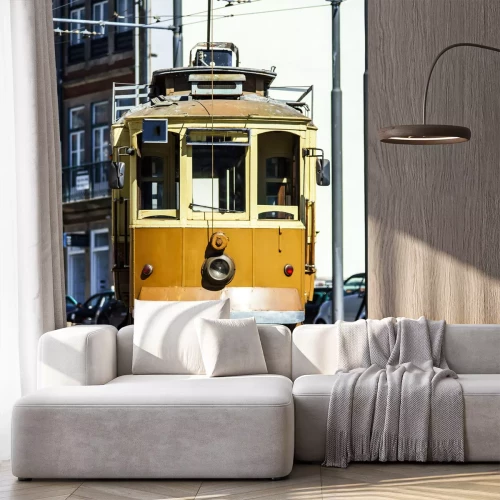 Fototapete Gelbe Straßenbahn auf der Straße