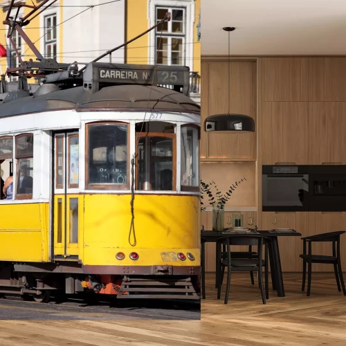 Fototapete Gelbes Fahrzeug auf der Straße