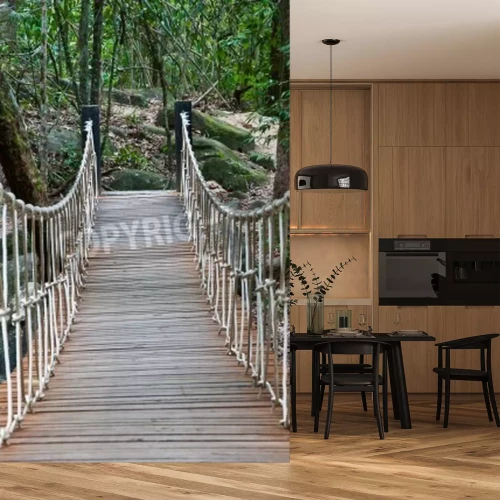 Fototapete Brücke inmitten vom Gebüsch