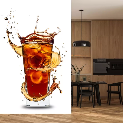 Sticker Eis Cola Getränk mit Spritzer, lokalisiert auf weißem Hintergrund