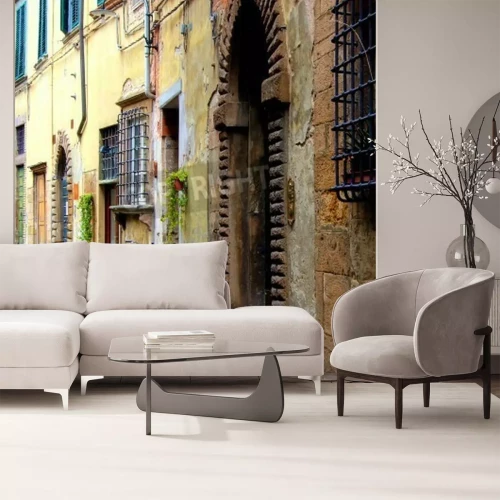 Fototapete Gasse Italien mit rotem Fahrrad