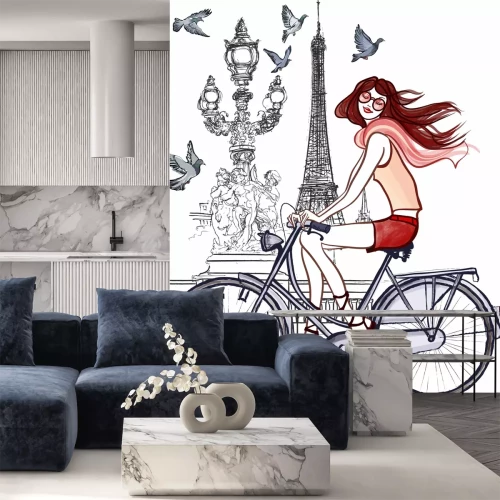 Fototapete Mädchen auf Fahrrad