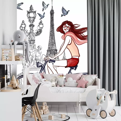 Fototapete Mädchen auf Fahrrad