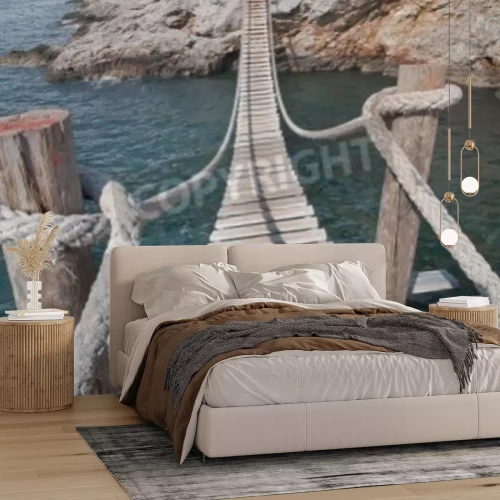 Fototapete Enge Hängebrücke am Meer