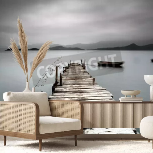 Fototapete Boote beim Steg in Gebirgen