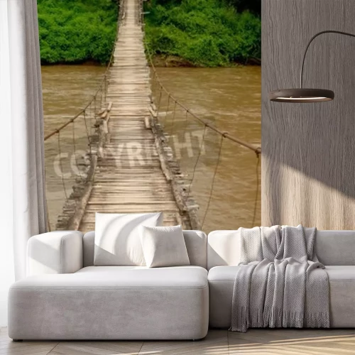 Fototapete Brücke überm Fluss in Nordthailand