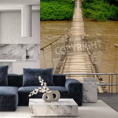 Fototapete Brücke überm Fluss in Nordthailand