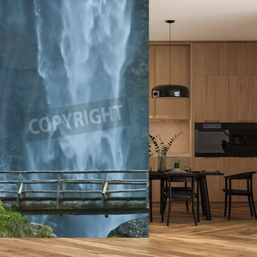 Fototapete Brücke mit Wasserfall im Hintergrund