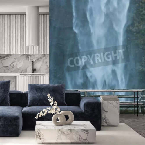 Fototapete Brücke mit Wasserfall im Hintergrund