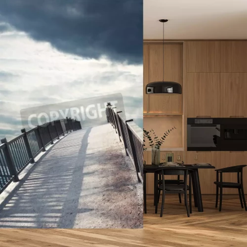 Fototapete Schiefe Steinbrücke am Meer