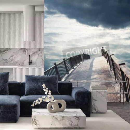 Fototapete Schiefe Steinbrücke am Meer