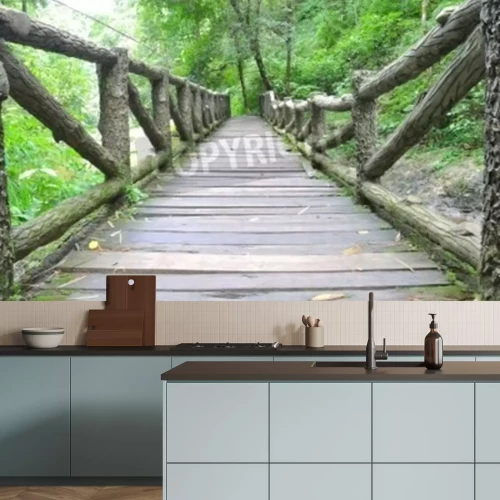 Fototapete Holzbrücke auf einem Wanderweg