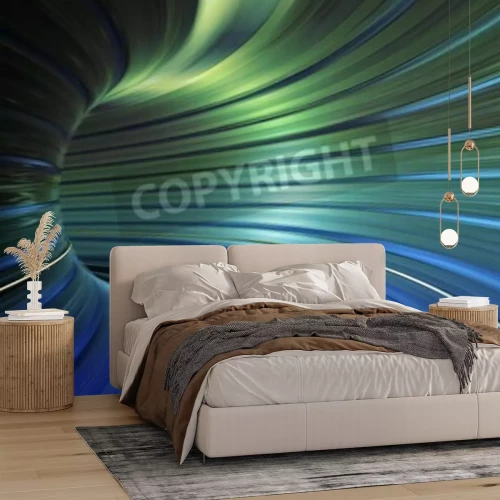 Fototapete Grün-blauer Tunnel 3D