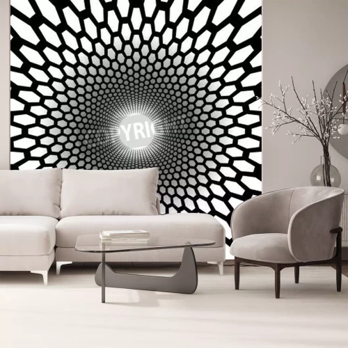 Fototapete Schwarz-weißer Tunnel aus Sechsecken