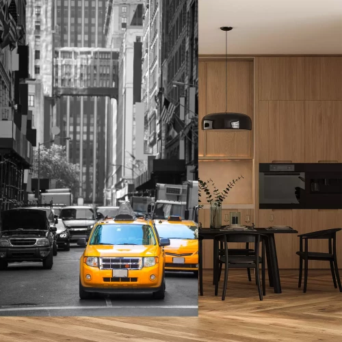 Fototapete Gelbe Fahrzeuge auf der Straße