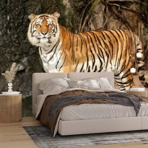 Fototapete Figur eines tigers auf einem stein