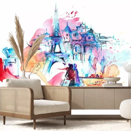 Fototapete Paris in einem Aquarellbild