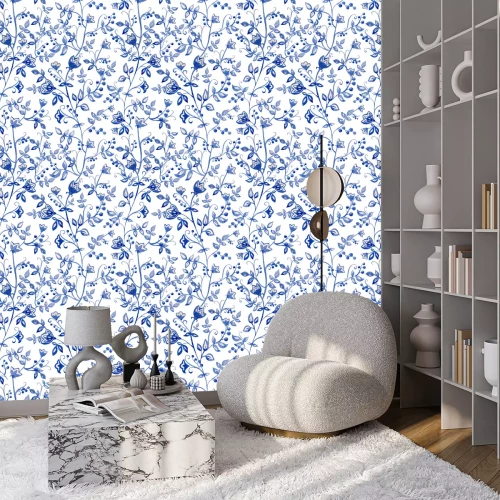 Tapete Blaue Blumen Ornament