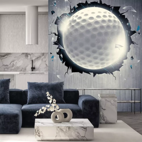 Sticker Golfball zerschlägt eine silberne Wand