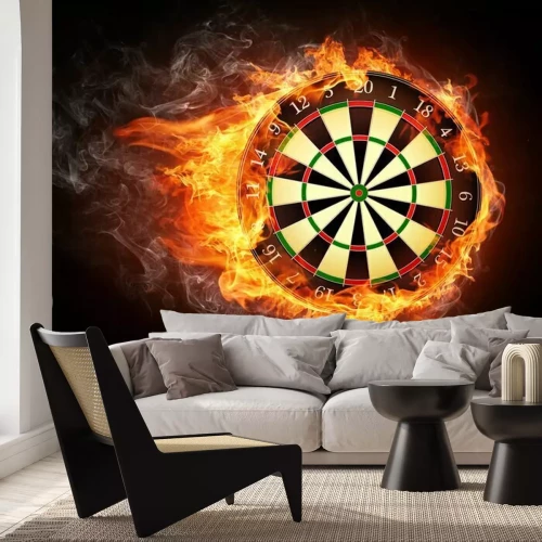 Fototapete Dartscheibe mit Darts in Flammen