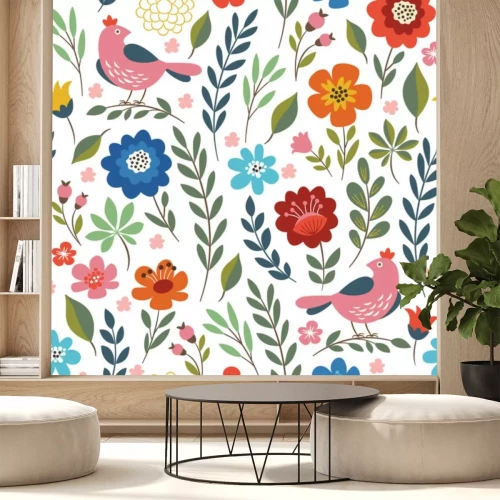 Sticker Vögel und Pflanzen im Folklorestil