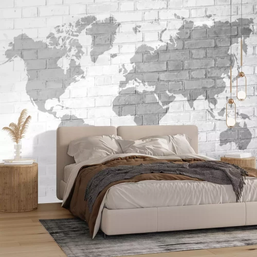 Fototapete Rote Backsteinmauerbeschaffenheit Weicher Klang Weiße Farbe mit Weltkarte