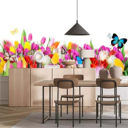 Sticker Gelbe Tulpen mit Schmetterlingen