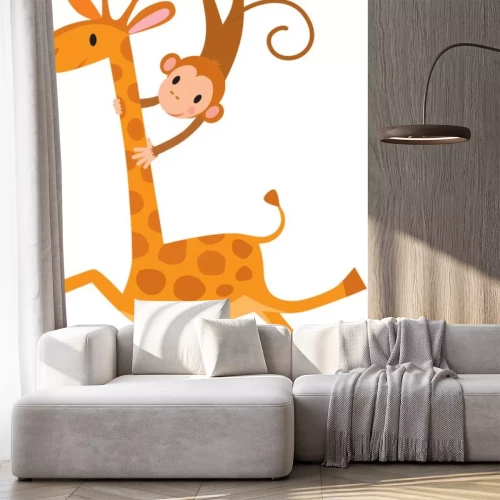 Sticker Giraffe mit Affe auf dem Hals