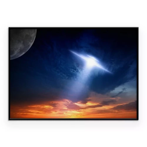 Poster Sonnenuntergang und ein UFO am Himmel