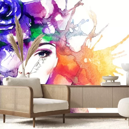 Sticker Frau Porträt .abstract Aquarell .fashion Hintergrund