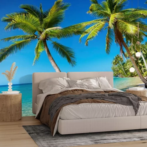 Fototapete Gebogene Palmen am Meer