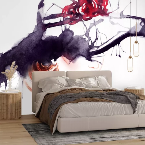 Sticker woman portrait with hat .abstract watercolor