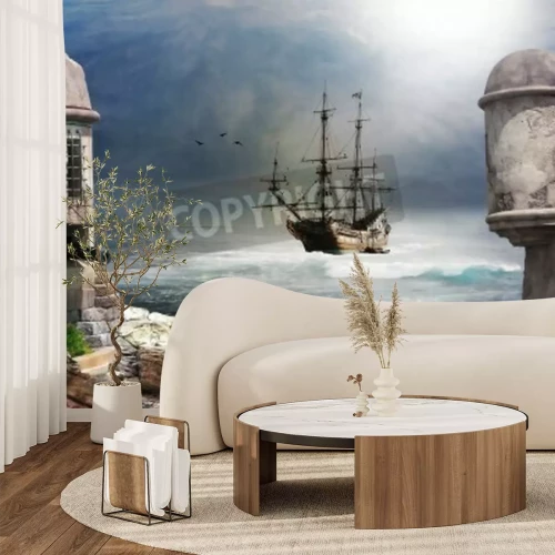 Fototapete Piratenschiff auf Wellen