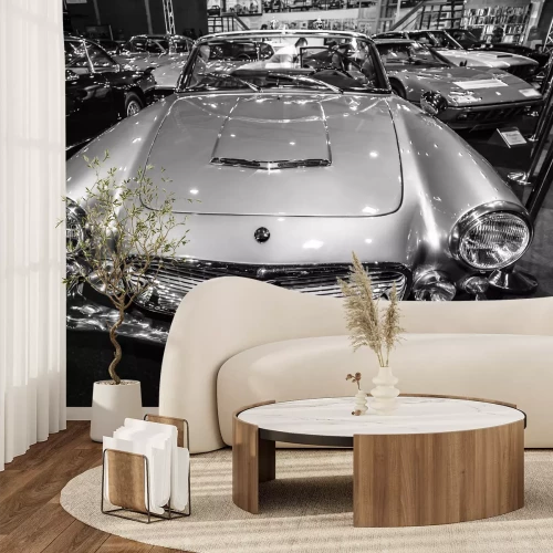 Fototapete Schwarz-weißes Foto der Autos