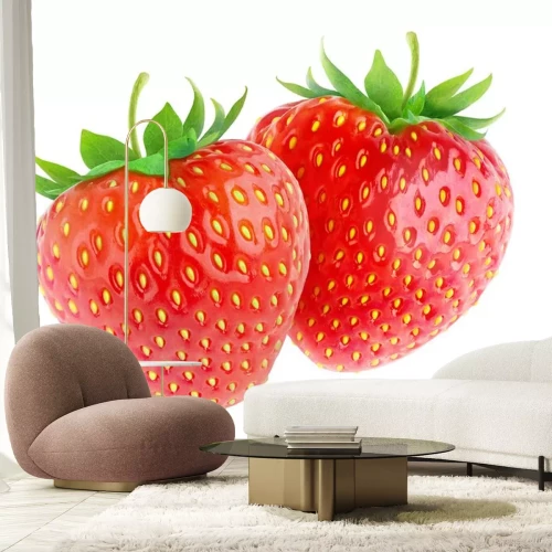 Sticker Zwei Erdbeeren auf weißem Hintergrund Grafik