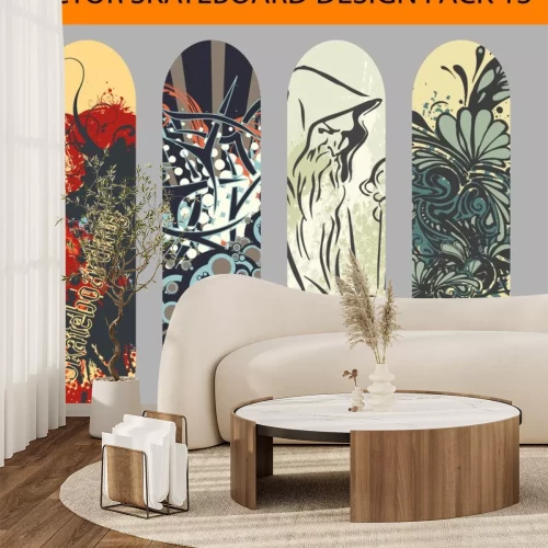 Sticker Vektor-Satz von 4 Skateboard Designs