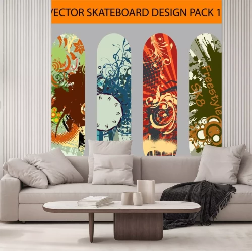 Sticker Vektor-Pack 10 mit vier Skateboard-Designs