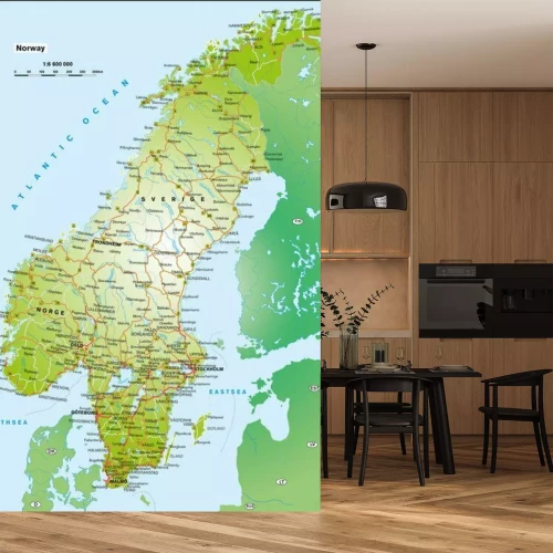 Fototapete Detaillierte Karte von Norwegen