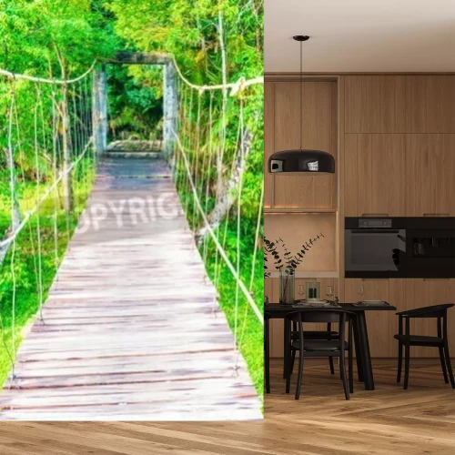 Fototapete Seilbrücke auf grünem Hintergrund