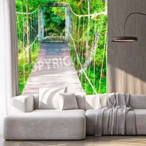 Fototapete Seilbrücke auf grünem Hintergrund