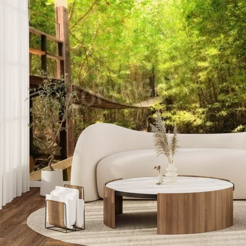 Fototapete Holzbrücke inmitten von Bäumen