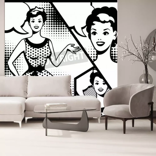 Fototapete Collage mit einer Frau im Pop-Art-Stil