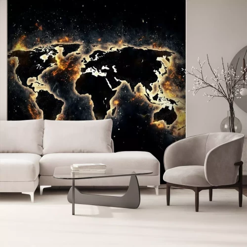 Fototapete Abstrakte Weltkarte auf brennendem Hintergrund