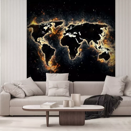 Sticker Abstrakte Weltkarte auf brennendem Hintergrund