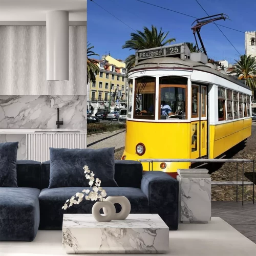 Fototapete Straßenbahn am sonnigen Tag