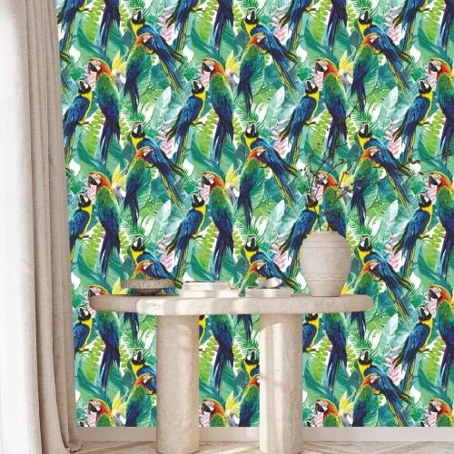 Tapete Bunte Papageien und exotische Natur